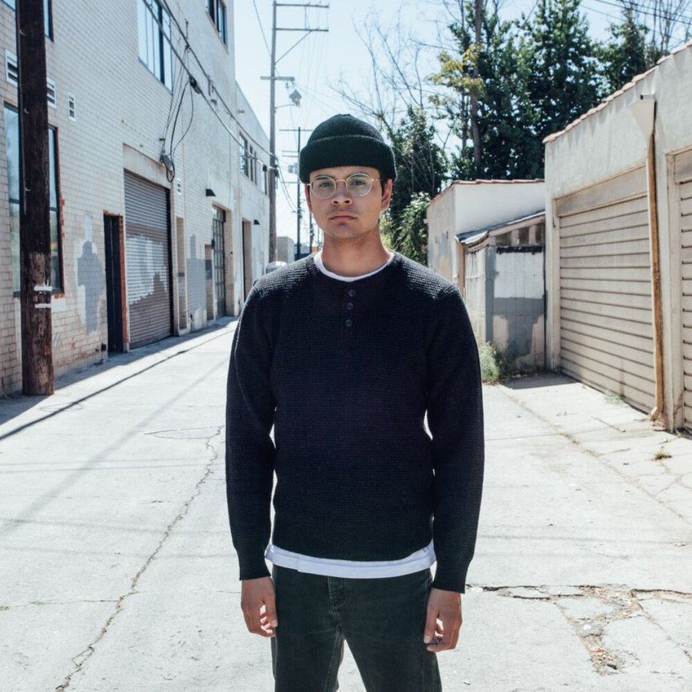 Schott Bros. Wool Blend 3-Button Henley Sweater - Charcoal M